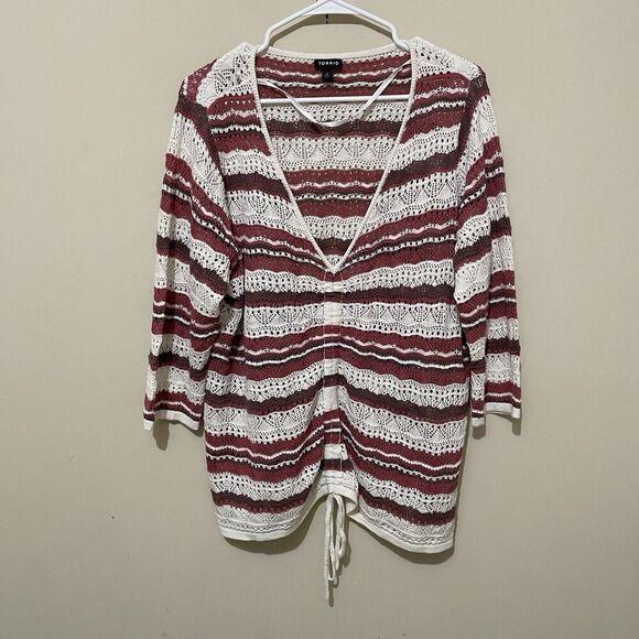 Torrid Crochet Sweater Boho V Neck Cinched Knit 2X Beach Festival Hippie Plus - Picture 3 of 9